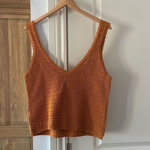 Vince. Crochet square neck tank in burnt orange large - Picture 10 of 11
